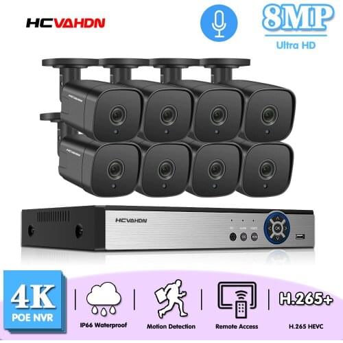 4K H.265+ 8CH 8MP POE Security Camera System Kit Audio Record Rj45 IP Camera Outdoor Waterproof CCTV Video Surveillance NVR Set