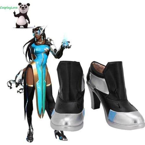 CosplayLove OW Game Symmetra Satya Vaswani Black Silver Cosplay Shoes Boots For Christmas Halloween