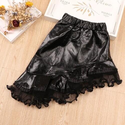 Baby Girls Leather Skirt with Lace Fashion Irregular PU Skrit for Little Girl High Quality Princess Skirts Kids Clothing