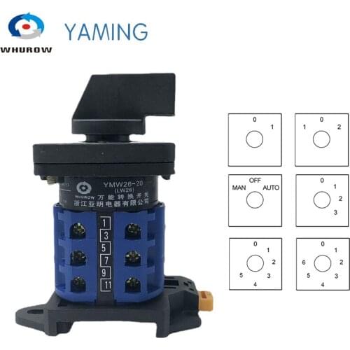 DIN rail mounted Cam Switch 2/3/4/6/7 position 20A 660V 3 poles Rotary Changeover switches LW26-20 LW28-20 YMW26-20/3