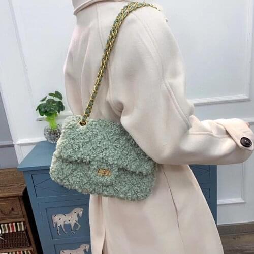 2020 Fashion Luxury lambswool women shoulder bags Winter Plush Female Crossbody Bag Chain Small Square Package Bag flap purses
