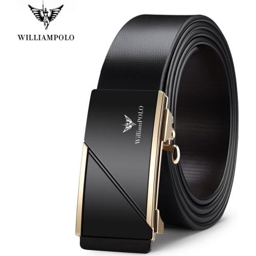 WILLIAMPOLO 2021 Mens Genuine leather Brand Belt Men Top Quality Luxury Leather Belts for Men Strap Male Metal Automatic Buckle