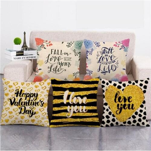Happy Valentines Day 2021 Pillow Cover Artificial Linen Cushion Covers 45*45cm Home Car Decoration Pillow Case Pillowcases