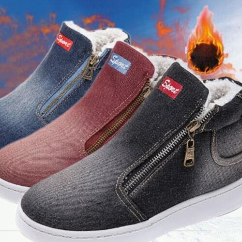 Autumn Winter Womens Shoes Fleece Push Warm Snow Boots Denim Jeans Boot Classic High Top Flat Casual Shoes Zapatos De Mujer