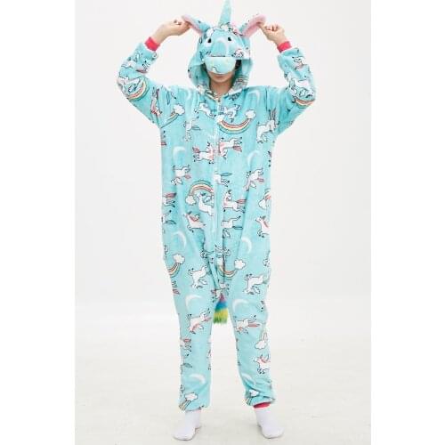 Blue Unicorn Pegasus Onesie Adult Animal Tiger Pajamas Suit Warm Soft Stitch Sleepwear Onepiece Winter Jumpsuit Pijama