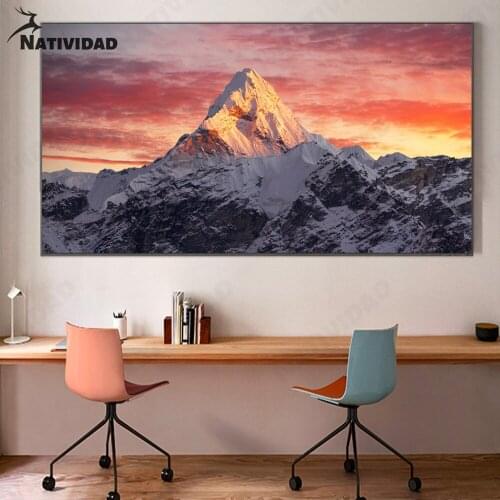 Sunset Afterglow Art Canvas Painting Snow Mountain Photography Picture Print Poster Bedroom Living Room Home Decoration Wall