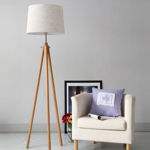 Simple Tripod Wood Fabric Floor Lamp Lighting Fixture lamparas de pie