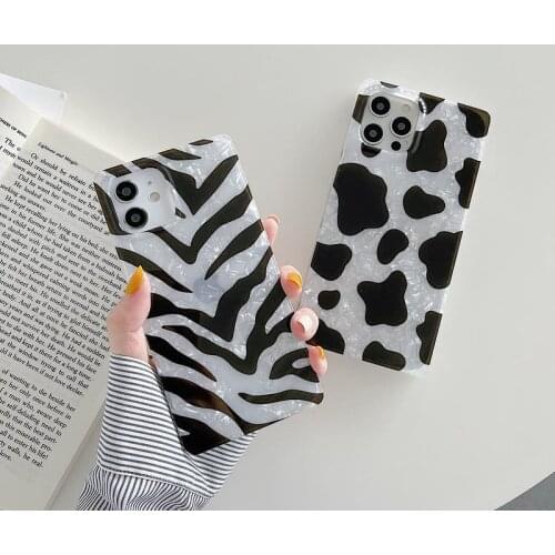 Luxury Animal Print Square Shockproof Soft Rubber Back Phone Case Cover Shell For iPhone 7 8 Plus 11 12 Pro Max X XR XS Max Skin