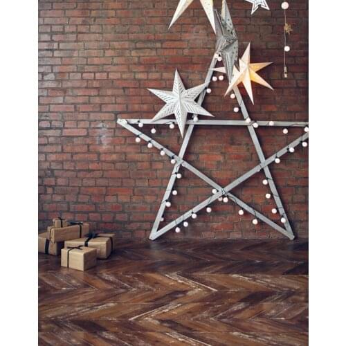 Christmas Backdrop Brick Wall Wooden Floor Stars 3D Backgrounds for Photo Studio Children Kids Portrait Photo Shoot Vinyl Cloth