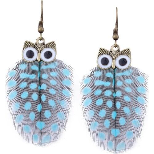 Fashion Creative New Cute Owl Feathers Earrings Multi Color Feather Earrings Ear Jewelry Simple Bijoux For Women Wedding Gifts