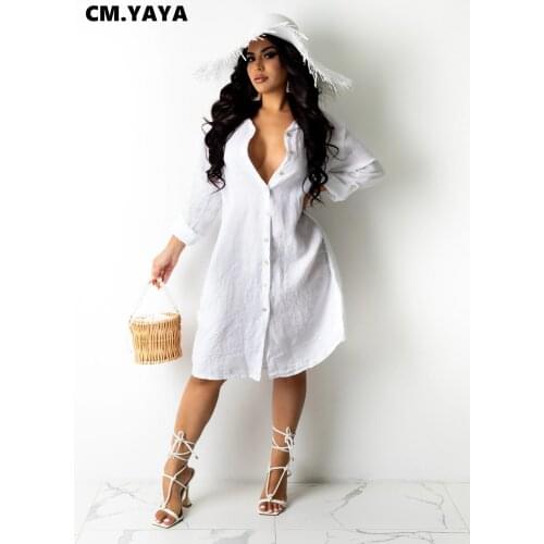 CM.YAYA Women Button Up Long Sleeve A-line Blouses Style Dress