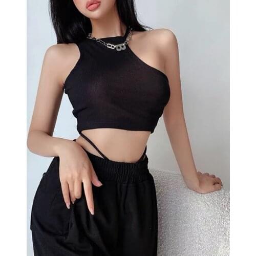 Cropped Black Tank Top Women Summer Clothe Sexy Crop Top Wrap Ribbed Knit Top Designer Baby Tee Y2k Cyber Workout Aesthetic