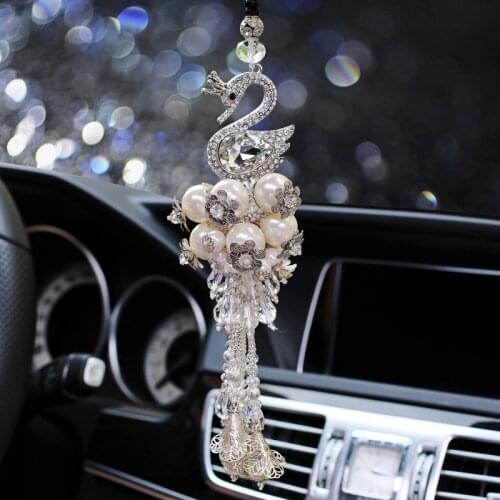 Car Decoration Swan Crystal Jewelry Car Evaluation Car Interior Rearview Mirror Car Styling Accessories