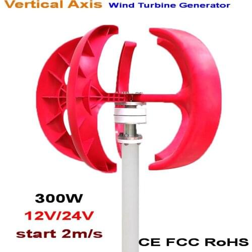 Vertical Axis Wind Turbine Generator VAWT 300W 12/24V D Series Light and Portable Wind Generator Strong and Quiet