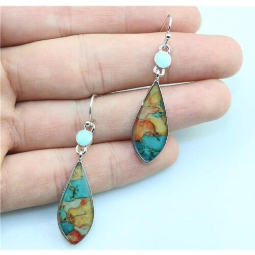 Vintage Teardrop Shaped Colorful Turquoises Earrings Wedding Anniversary Women Earring Party Jewelry Gifts For Her