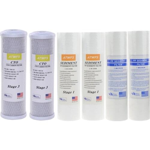 ATWFS Water Filter Caridge 2pcs 1Micron PPF Cotton+2pcs 5Micro PPF Cotton+2pcs Activated Carbon Cartridge Reverse Osmosis System