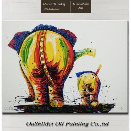 Artist Directly Sell High Quality Modern Elephants Oil Painting On Canvas Mother and Kid Elephants Back Oil Painting Decoration