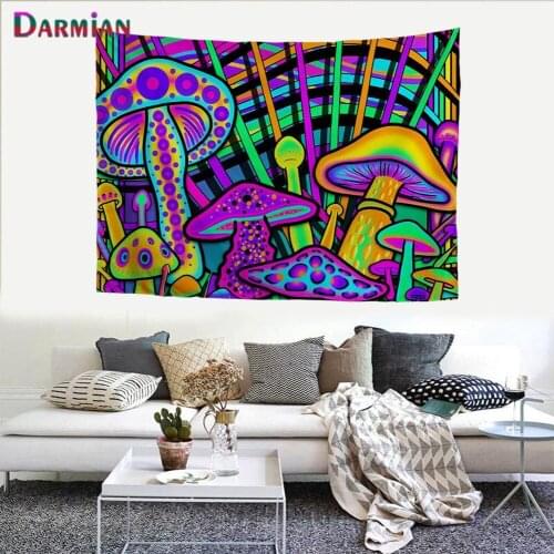 DARMIAN Colorful Mushroom Pattern Design Tapestry Wall Hanging Art Bedroom Tapestry Harajuku Style Home Decor Dorm Decoration