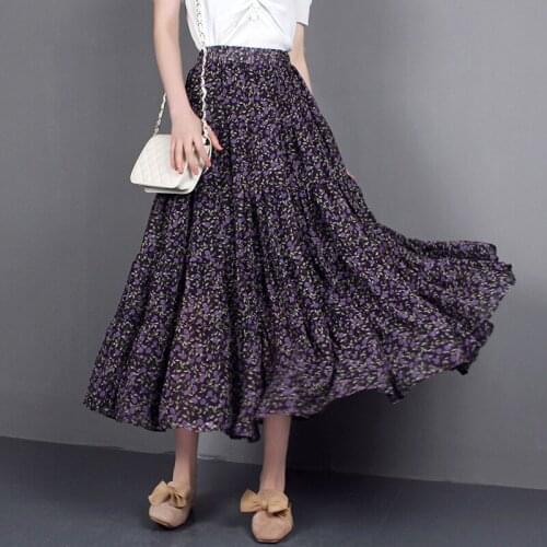 South Korean Version Of Summer Womens High-waisted Rural Small Fresh Floral Half-length Printed Elegant Chiffon College Skirt