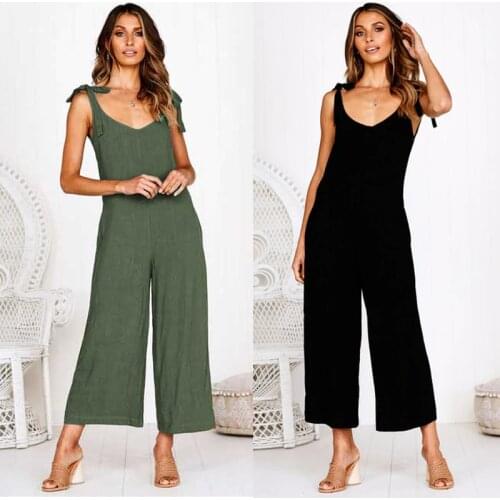 Hirigin 2021 Summer new Women Casual Loose Linen Cotton Jumpsuit Sleeveless Backless Playsuit Trousers Overalls