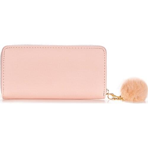 Womens Wallet Phone Bag Female card Holder PU Leather Long Ladies Wallets Purses Ladies Key Chain Plush Ball Clutch LBQ461