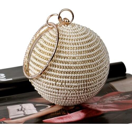 Golden Diamond Clutch Evening Bags Chic Pearl Round Shoulder Bags For Women 2020 New Luxury Handbags Wedding Party Clutch Purse