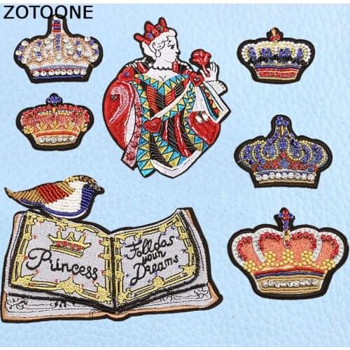 ZOTOONE Diamond King Book Royal Crown Patch Iron on Patch Handmade Sewing Beaded Patch Applique Ironing Clothing Stickers Badges