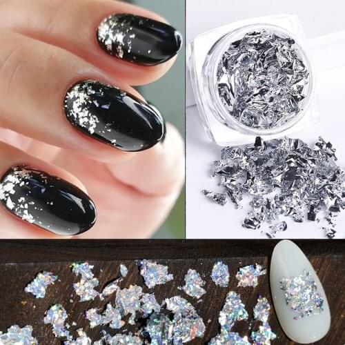 1 Box Aluminum Foil Sequins For Nails Gold Silver Irregular Glitter Flakes Mirror Chrome Powder Nail Art Sticker Decorations