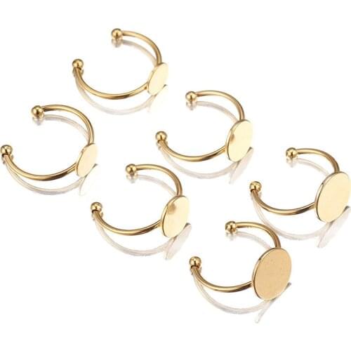 10pcs 10mm Pad Diy Stainless Steel Bonze Nikel Ring Base Anillo Adjustable Ring Blanks Glue on Cabochon Rings Findings