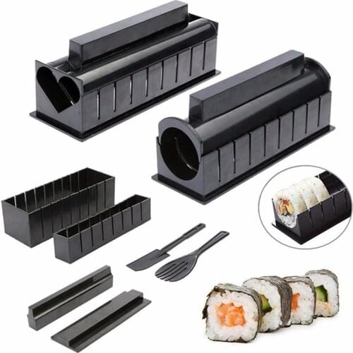 10pcs/set Sushi Maker Equipment Kit Japanese Rice Ball Cake Roll Mold Multifunctional Mould Household DIY Making Sushi Tools New
