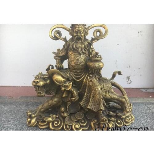 15'' classical Brass chinese myth Temple martial god Zhao Gong-ming on tiger