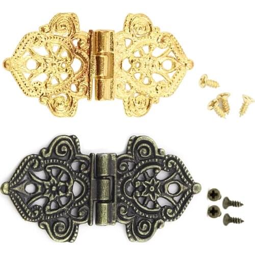 20pcs Vintage Alloy Hollow Flower Hinge Chinese Furniture Hardware Metal Hinges Cabinet Door Butt Hinges For DIY Box 24*54mm