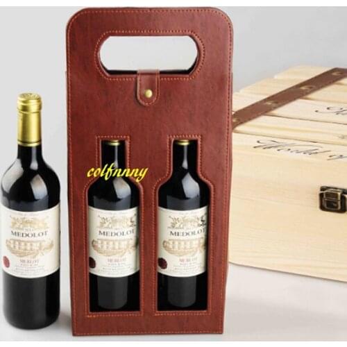 50pcs/lot Fast shipping Double hollowed Wine box Wine bag packaging gift boxes Red wine leather box