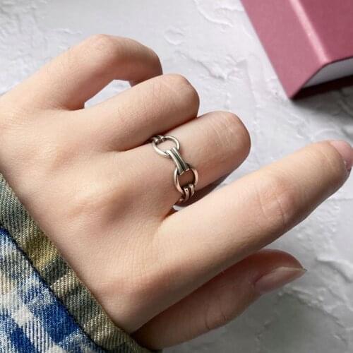 925 Sterling Silver for Women Ring Retro Chain Geometric Couple Ring Unisex Ring Party Gift Jewelry Adjustable Size Silver Ring