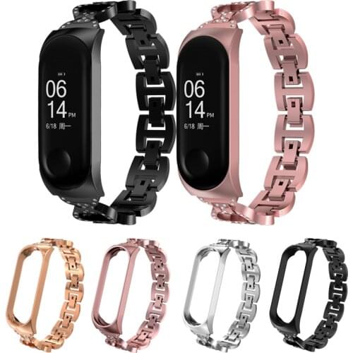 Stainless steel womens Rhinestone Bracelet For Xiaomi Mi Band 3 4 watches band watch strap Replacement For Miband 3 4 wristband