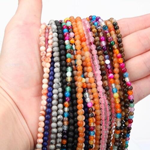 4mm Natural Stone Beads Rose Quartzs Amethysts Agates Beads for Jewelry Making Bracelet Necklace DIY Stone Bead Wholesale