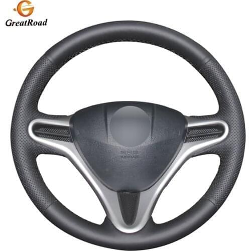 Black Genuine leather Car Steering Wheel Cover for Honda Fit 2009-2013 City 2009-2013 Jazz 2009-2013 Insight 2010