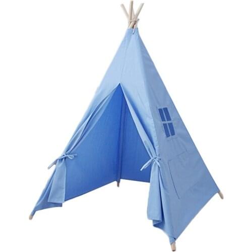 Pure Color Children Tent Wooden Support Indoor Toy House Cotton Canvas Game House Removable Parent-Child Interactive Fairy House