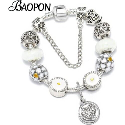 Enamel Heart To Heart Beads Charm Bracelets & Bangles Original Pulsera With Snake Chain Bracelets For Women Fashion Jewelry