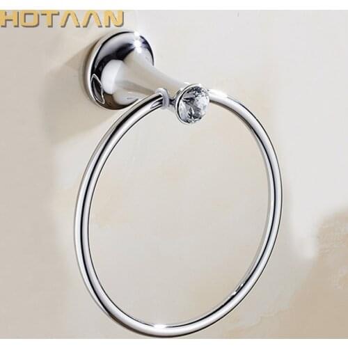 Towel Ring Chrome Bathroom towel holder, Stainless steel Wall-Mounted Round Towel Rings Crystal Towel Rack Bathroom Accessories
