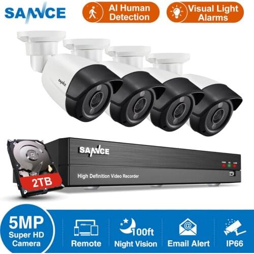 SANNCE 8CH DVR 5M-N CCTV System Video Recorder 4pcs 5MP Camera AI Human Detection Night Vision Security Camera Surveillance Kits
