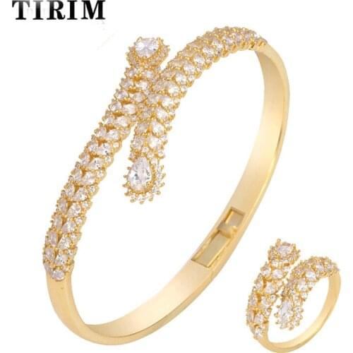TIRIM Exquisite Luxury Bracelet Ring Sets For Women Micro Paved Baguette Cubic Zircon Adjustable Wedding Party Charm Jewelry