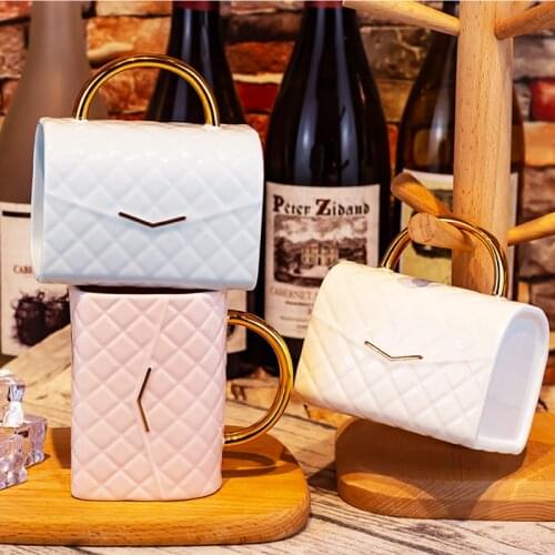New creative lady handbag shape ceramic personality mug coffee cup office home tea cup fashion gift for girlfriend and family