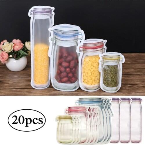 Reusable Food Storage Bags Mason Jar Bottles Bag Kitchen Organizer Nuts Candy Cookies Snack Seal Food Saver Storage Bags