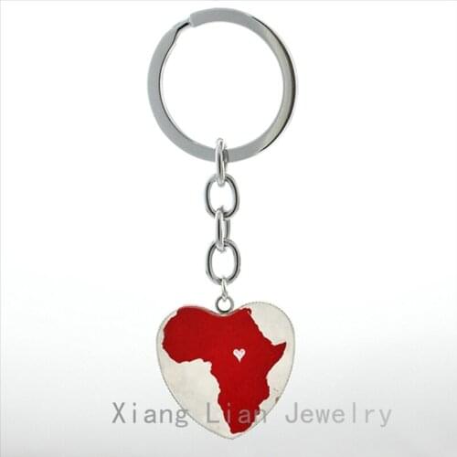 Fashion Africa Map heart pendant key chain ring vintage World Travel Love African jewelry Galaxy Nebula keychain men women HP175