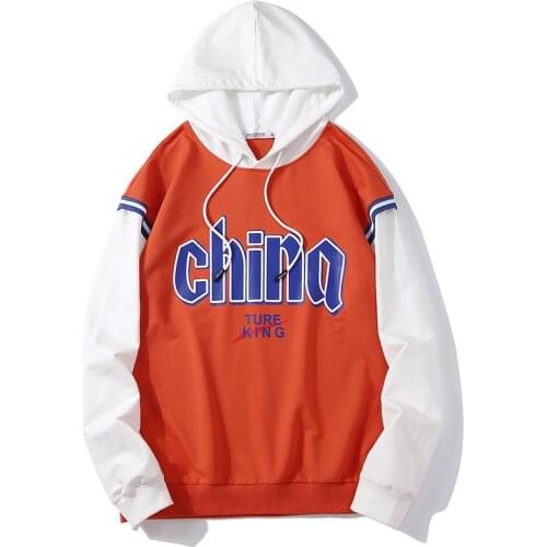 2021 Autumn Stitching New Hooded Mens V-Neck Couple Casual Loose Sports Mens Harajuku Style Hoodie Men