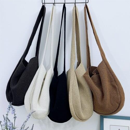 2021 New Messenger Bag Women Casual Wool Knitted Shoulder Bags, Student Cross Body Bags Female Simple Woven Solid Color Tote