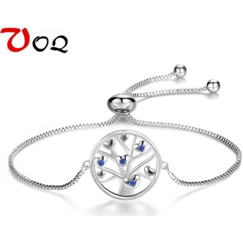 New design Blue Zircon Life Tree Bracelet Silver plated Adjustable Chain Link Bracelets for Women Girl Jewelry Bracelet Femme