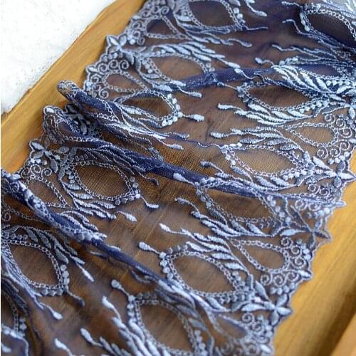 New!! 2 Meters 19cm Luxury Blue Embroidered Lace Mesh Trim Flower Lace Fabric for Dress Dedicate Lace Trim Accessaries Hot Sale