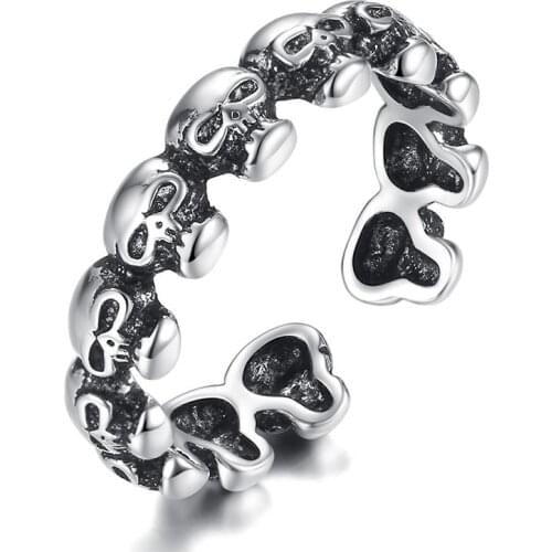Punk Big Black Skull Skeleton Vintage Thai Silver Color Adjustable Ring For Women Mens Fashion Korean Chunky Jewelry S-R2186